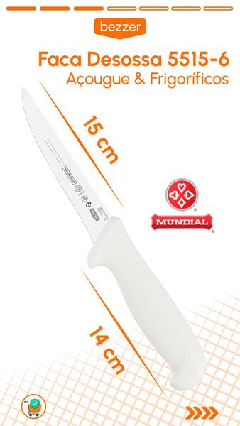 Faca de Desossa 6 Pol 5515-6 Mundial Linha Nacional Para Açougue Frigorífico Profissional Cabo Antibacteria Certificada - Mundial / Linha Nacional Imagem de Faca de Desossa 6 Pol 5515-6 Mundial Linha Nacional Para Açougue Frigorífico Profissional Cabo Antibacteria Certificada