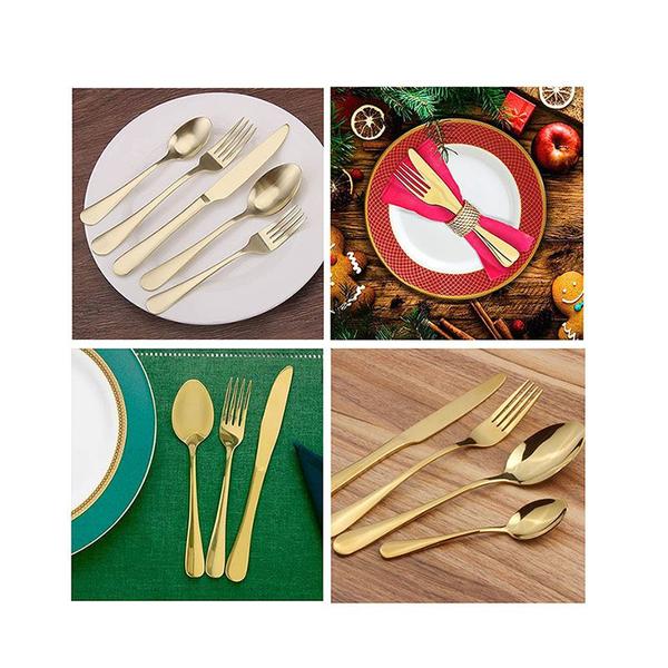 Imagem de Faca de Mesa Dourado Serrilhada Churrasco Inox Jogo 4un