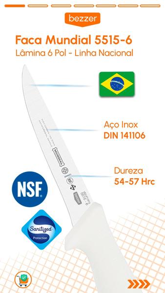 Imagem de Faca Desossa 6Pol 5515-6 Mundial Linha Nacional Açougue Frigorífico Cabo Verde Antibacteria