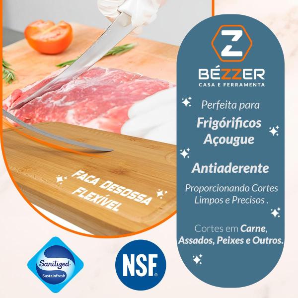 Imagem de Faca Desossa Flexível 6Pol Mundial 55136 Filetar Peixe Carne Ossos Filé Pra Peixaria Açougue Frigorífico Linha Nacional