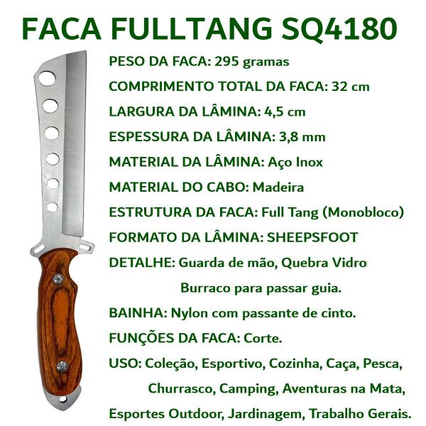 Imagem de Faca Esportiva Machete Inox Fulltang 32cm Cutelo Churrasco