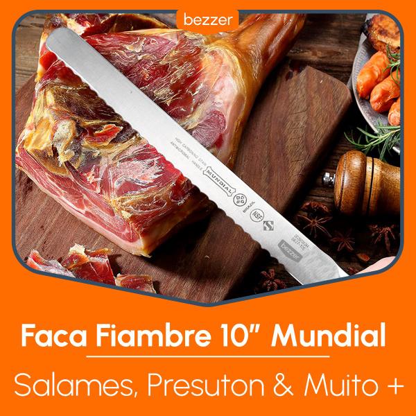 Imagem de Faca Fiambre Serrilhada 25cm Fatiador Frios Pão Salames Churrasco Grego Aço Inox Cabo Antibacteria