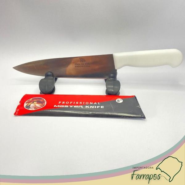 Imagem de Faca Inox 8 Polegadas Utensilio Corte de Carnes Cozinha e Profissional Chef Açougue Cabo Branco