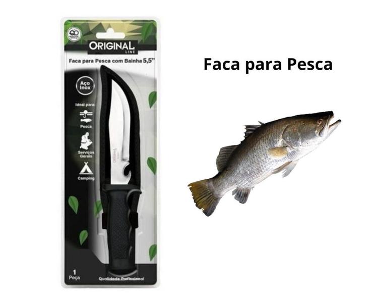 Imagem de Faca Lamina Aço Inox Bainha Para Pesca Camping Sobrevivência