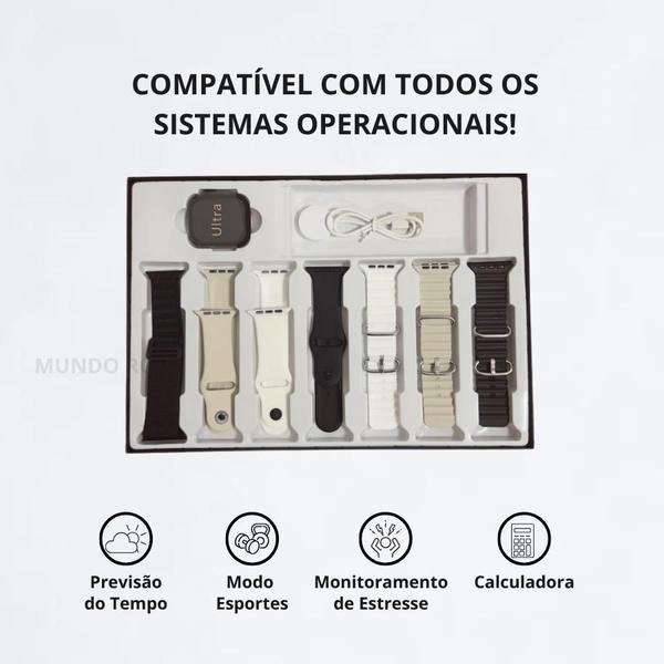 Faça Mais com Menos Esforço com o Relógio Inteligente Series 9 Ultra + 7 Pulseiras - MR Imagem de Faça Mais com Menos Esforço com o Relógio Inteligente Series 9 Ultra + 7 Pulseiras