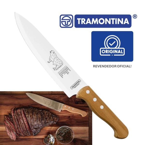 Imagem de Faca para Carne Aço Inox Cabo em Madeira Natural 8'' Churrasco Cozinha Chefe Original  - Tramontina