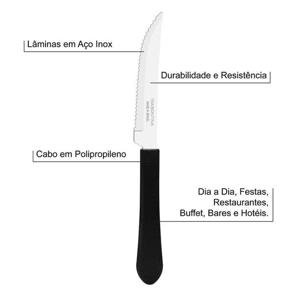 Imagem de Faca Para Churrasco 4 Leme Preto Lamina  Aco Inox Tramontina