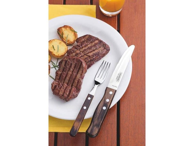 Imagem de Faca para churrasco jumbo 5 polywood castanho lamina de aco inox e cabo de madeira tramontina