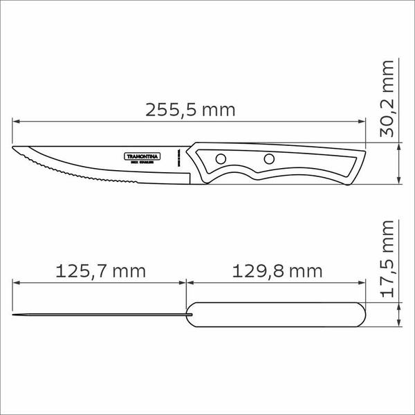 Imagem de Faca para churrasco jumbo tramontina com lâmina em aço inox e cabo em madeira tratada polywood castanho 5