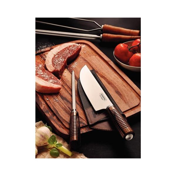 Faca Para Churrasco Tramontina Com Chaira E Bainha Castanho Imagem de Faca Para Churrasco Tramontina Com Chaira E Bainha Castanho