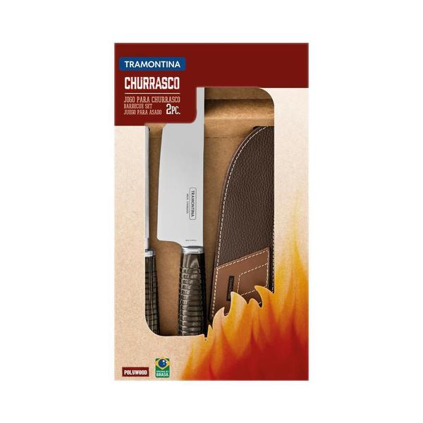 Faca Para Churrasco Tramontina Com Chaira E Bainha Castanho Imagem de Faca Para Churrasco Tramontina Com Chaira E Bainha Castanho