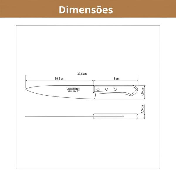 Imagem de Faca Para Cozinha Peixeira Tramontina 8” Aço Carbono Cabo Madeira