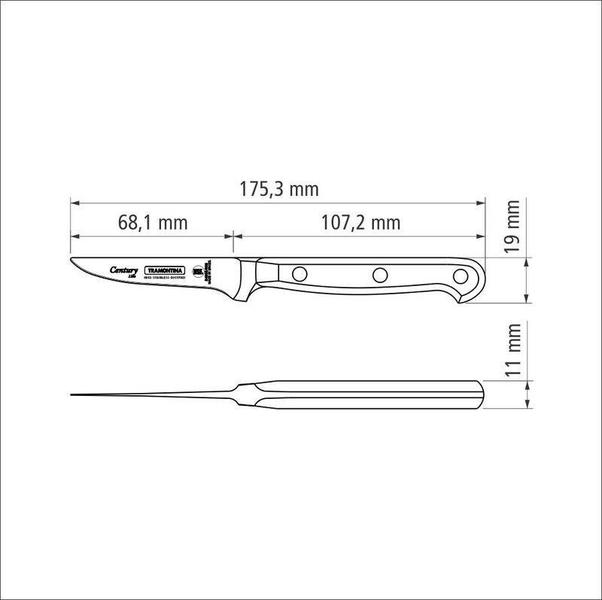 Imagem de Faca para frutas e legumes tramontina century com lâmina em aço inox e cabo em policarbonato 3