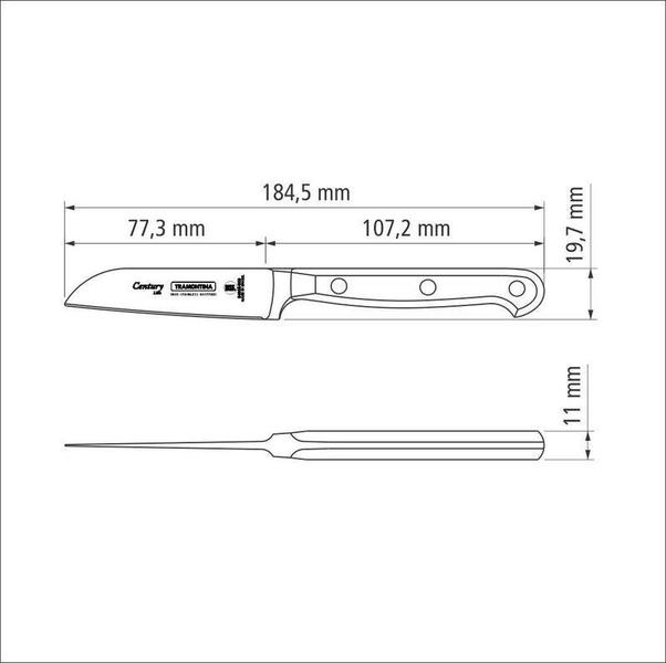 Imagem de Faca para legumes e frutas tramontina century com lâmina em aço inox e cabo em policarbonato 3