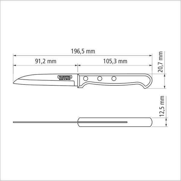 Imagem de Faca para Legumes e Frutas Tramontina Polywood com Lâmina em Aço Inox e Cabo de Madeira Castanho 3"