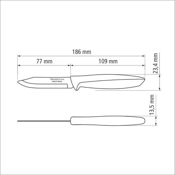 Imagem de Faca para legumes/frutas 3 plenus cinza - lamina de aco inox e cabo de polipropileno