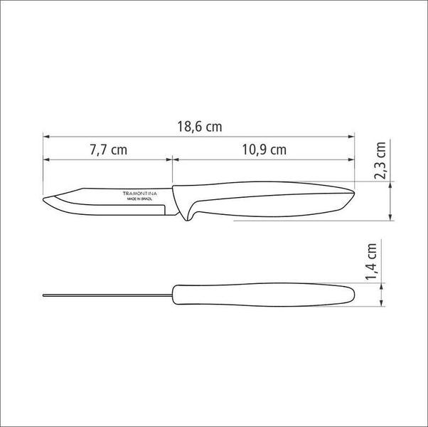 Imagem de Faca para legumes/frutas 3 plenus cinza - lamina de aco inox e cabo de polipropileno