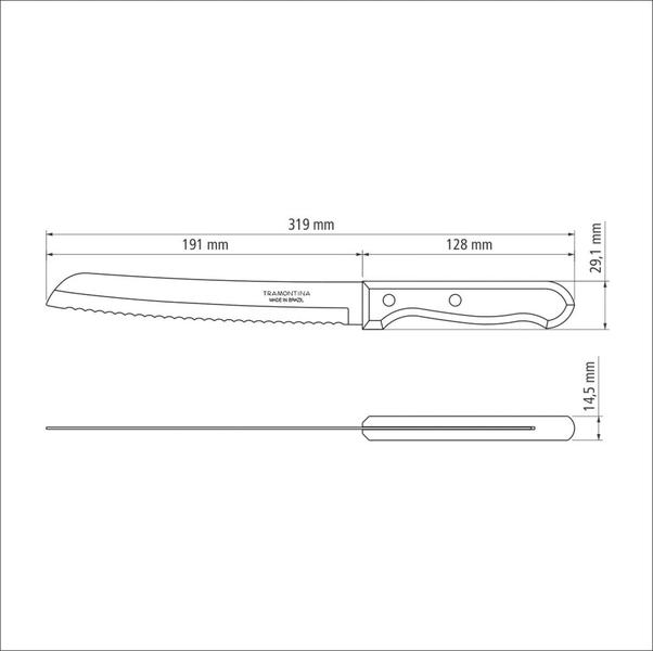 Imagem de Faca para pão 8" Dynamic Tramontina Cabo Madeira Natural