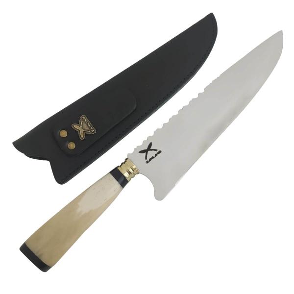 Faca Picanheira Artesanal Churrasco Aço Inox 9' Cabo Osso Bainha de Couro Zanline - Facas Zanline Imagem de Faca Picanheira Artesanal Churrasco Aço Inox 9' Cabo Osso Bainha de Couro Zanline