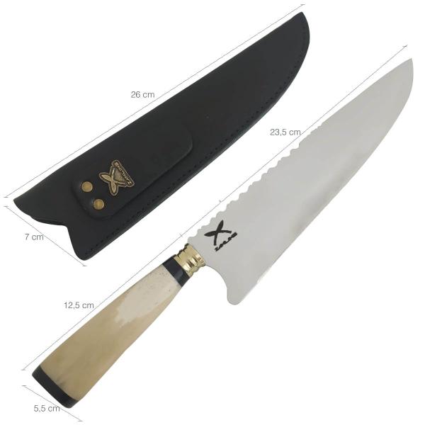 Faca Picanheira Artesanal Churrasco Aço Inox 9' Cabo Osso Bainha de Couro Zanline - Facas Zanline Imagem de Faca Picanheira Artesanal Churrasco Aço Inox 9' Cabo Osso Bainha de Couro Zanline