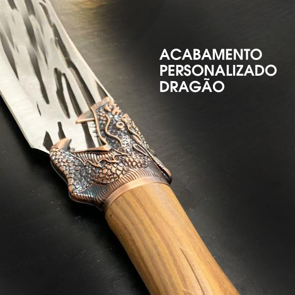 Imagem de Faca Rústica Dragão Amantes Cutelaria Picanheira Aço Inox Churras Cabo King Presente Pai Amigo Grande