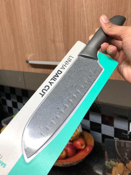 Imagem de Faca santoku de cozinha chef churrasco sushi fatiar e picar em aço inox com pintura antiaderente