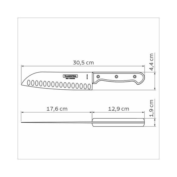 Imagem de Faca Santoku Tramontina 7 Inox Polywood Castanho