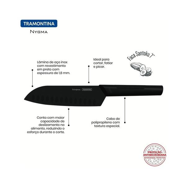 Imagem de Faca Santoku Tramontina Inox Antimicrobiana Nygma 7" Preto