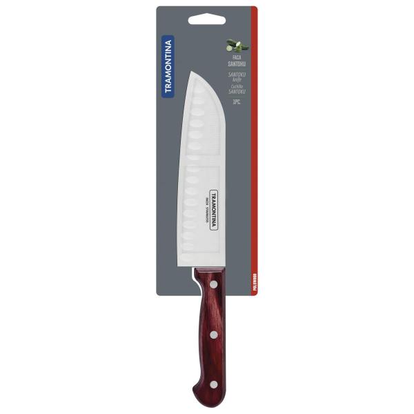 Imagem de Faca Santoku Tramontina Inox e Cabo Madeira Polywood 7 "