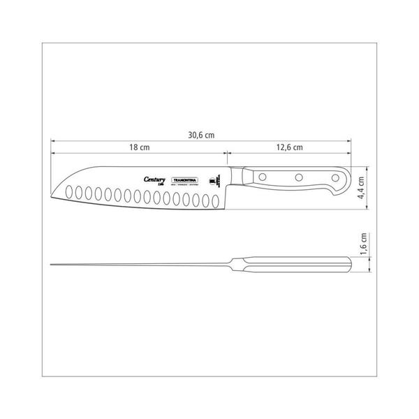 Imagem de Faca Santoku Tramontina Inox e Policarbonato Century 7" Preto