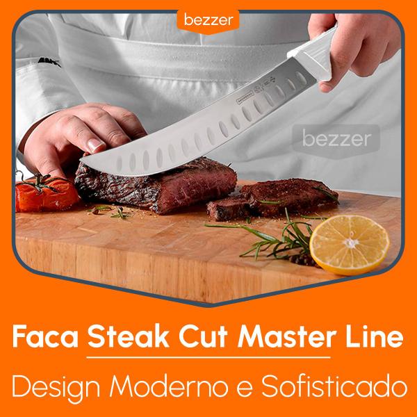 Imagem de Faca Steak Cut Aço Inox 10” Lâmina 25 cm Chef Curvada Profissional Churrasco Cozinha Cabo AntiMicrobio