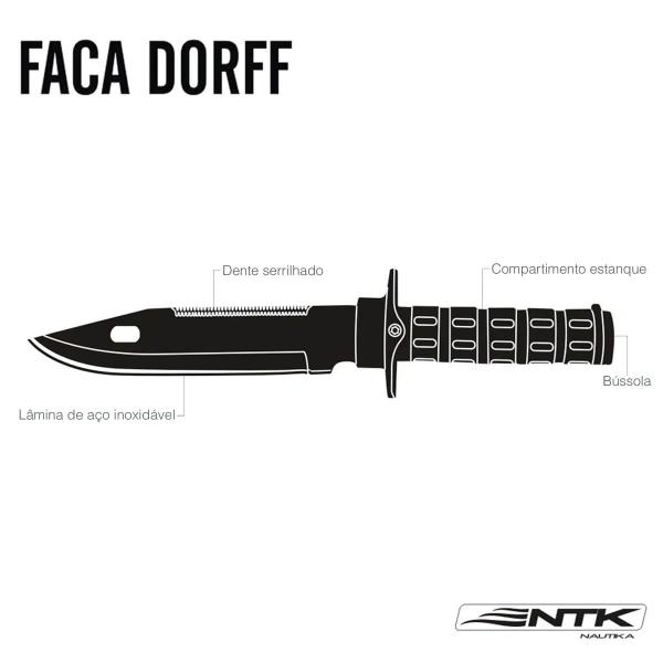 Imagem de Faca Tática de Sobrevivência Dorff NTK Aço Inox 420 6 Funções e Bainha Preta