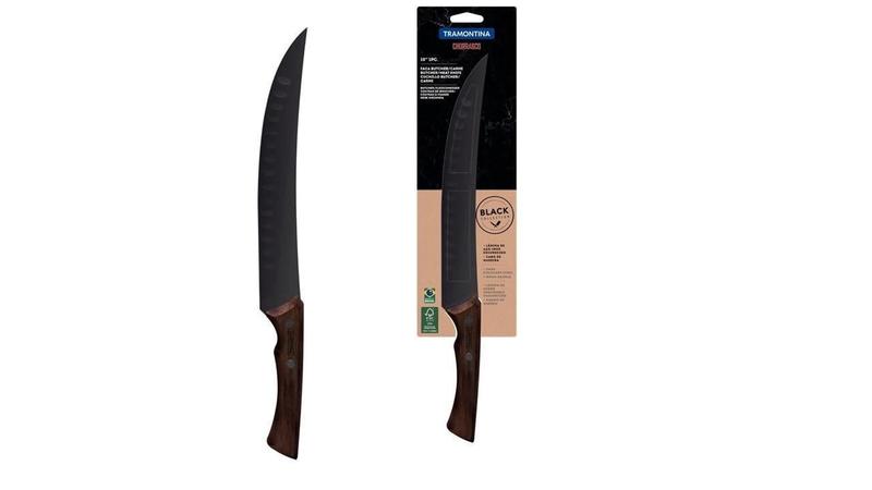 Faca Tramontina Butcher Churrasco Black Inox 10 Cabo Madeira Imagem de Faca Tramontina Butcher Churrasco Black Inox 10 Cabo Madeira