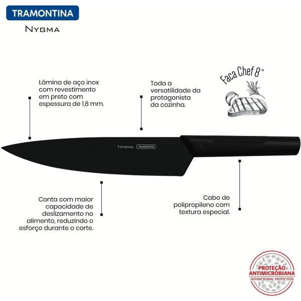 Faca Tramontina Chef 8 Lâmina Aço Inox Nygma Preto Imagem de Faca Tramontina Chef 8 Lâmina Aço Inox Nygma Preto