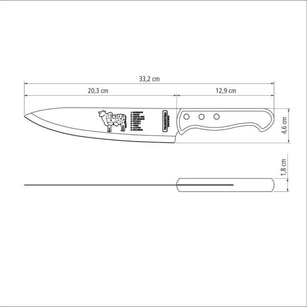 Imagem de Faca Tramontina Lâmina Aço Inox Cabo Madeira Carne Amolador Afiador Manual Precisão Segurança 