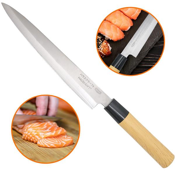 Imagem de Faca Yanagui Sashimi 8 pol Peixes Sushi Legumes Filetar Culinário Japonesa Oriental 34 cm Cabo Plástico