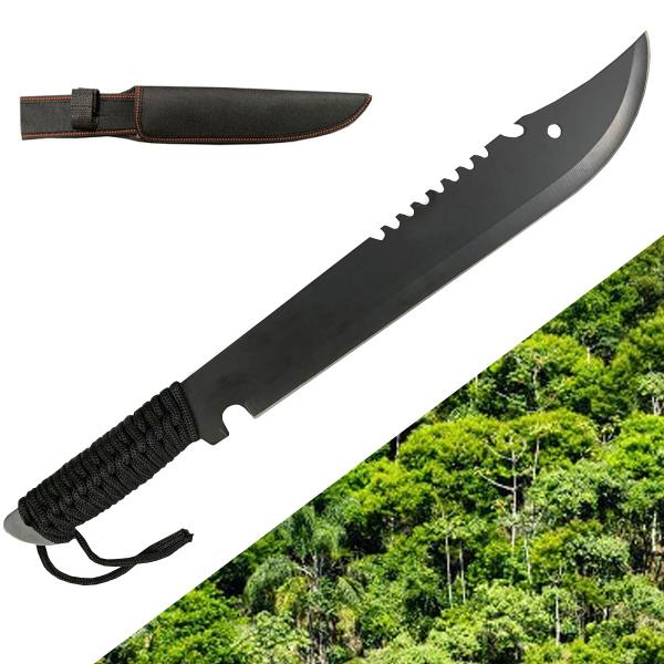 Imagem de Facão Esportiva Selva Mato Preta Corte Reforçado Cana Pesca Full Tang Rambo ABS Inox Com Bainha Presente Pai Amigo