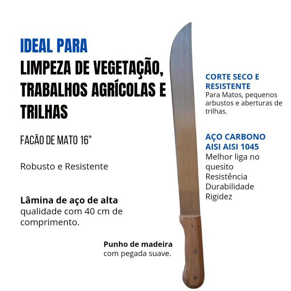 Imagem de Facão para Mato 16 Polegadas Com Cabo Madeira 54 cm