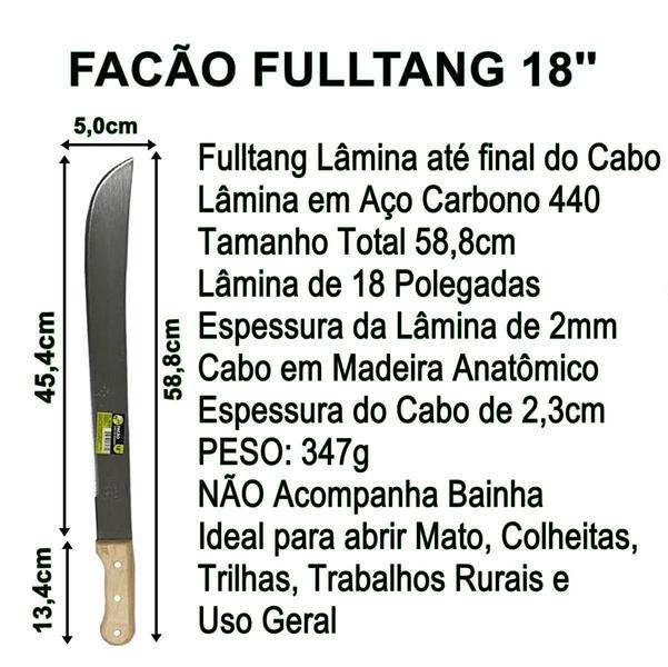 Facão Para Mato 18 Cabo Madeira Fulltang Inox 59Cm Fazenda - HM Imagem de Facão Para Mato 18 Cabo Madeira Fulltang Inox 59Cm Fazenda