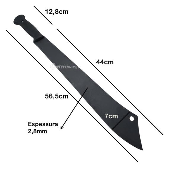 Facão Tático Lâmina Inox Full Tang Preta e Empunhadura