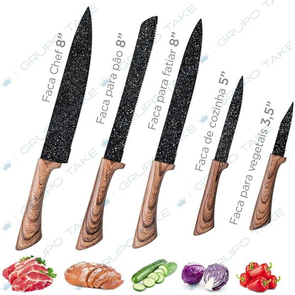 Facas de cozinha conjunto chef facas 6 conjuntos aço inoxidável forjada facas de cozinha tesoura descascador chef - FACAMADEIRA Imagem de Facas de cozinha conjunto chef facas 6 conjuntos aço inoxidável forjada facas de cozinha tesoura descascador chef
