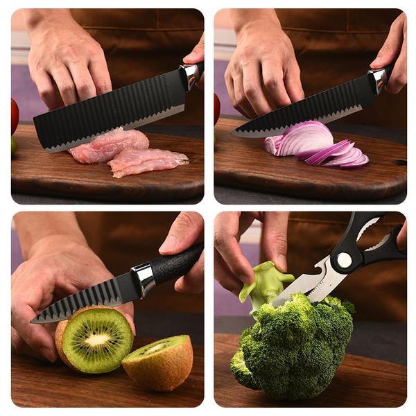 Imagem de Facas de cozinha conjunto chef facas 6 conjuntos aço inoxidável forjada facas de cozinha tesoura descascador chef slicer