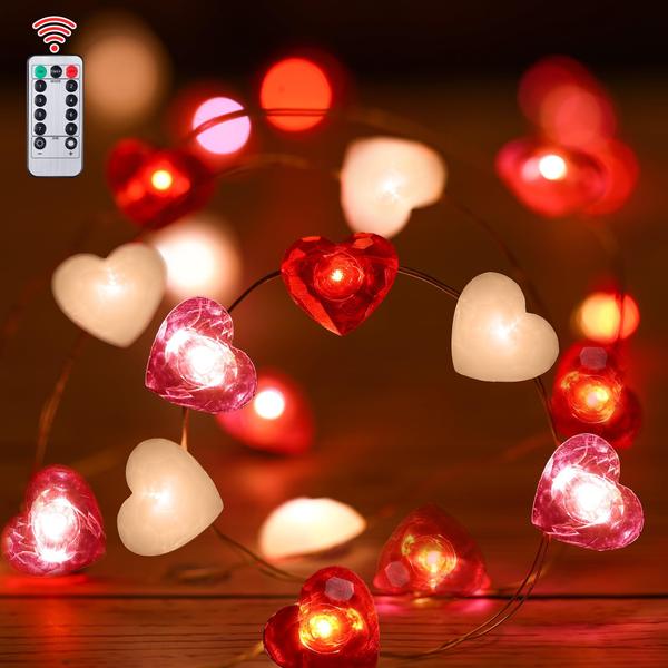 Imagem de Fairy String Lights Hiboom 3m LED vermelho rosa branco em forma de coração