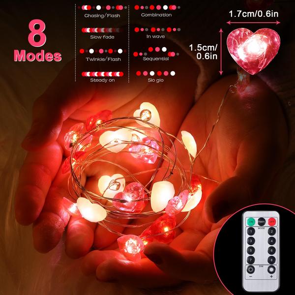 Imagem de Fairy String Lights Hiboom 3m LED vermelho rosa branco em forma de coração