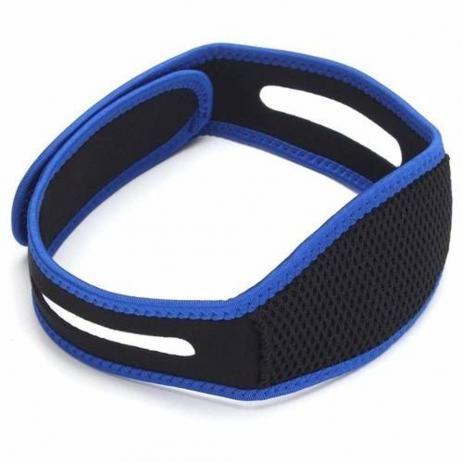 Imagem de Faixa 2 Pontas Anti Ronco Durma Melhor Cabeça Queixo Apneia Ajustavel Neoprene Elástica - Preto com Azul