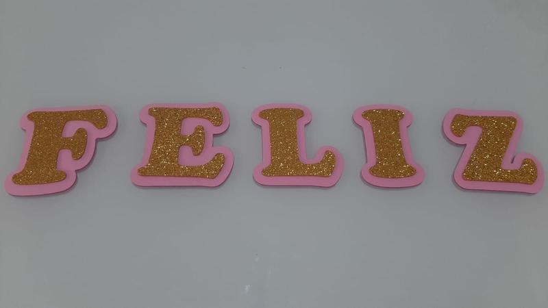 Faixa Aplique Decorativa em EVA Feliz Aniversário Rosa e Dourada - MIWL ART Imagem de Faixa Aplique Decorativa em EVA Feliz Aniversário Rosa e Dourada