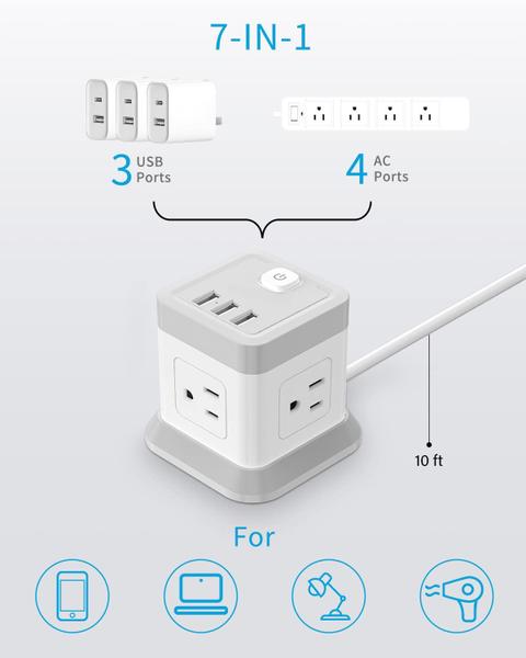 Imagem de Faixa de alimentação para desktop FDTEK Power Cube Strip com 4 tomadas (3 EUA)