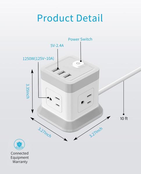 Imagem de Faixa de alimentação para desktop FDTEK Power Cube Strip com 4 tomadas (3 EUA)