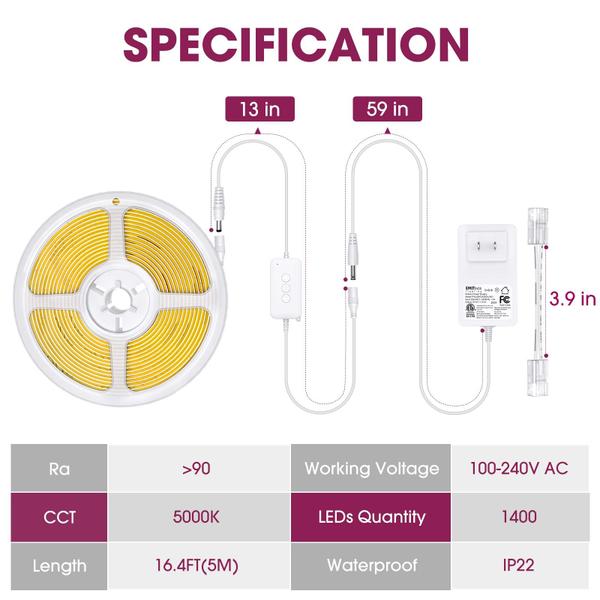 Imagem de Faixa de luz LED EMITEVER Cool White 5000K 5m 24V DC regulável