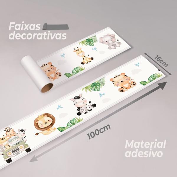 Imagem de Faixa Decorativa Adesiva Border Infantil Safari Tons Claros Quarto Bebê PPDFD310 100CM X 16CM